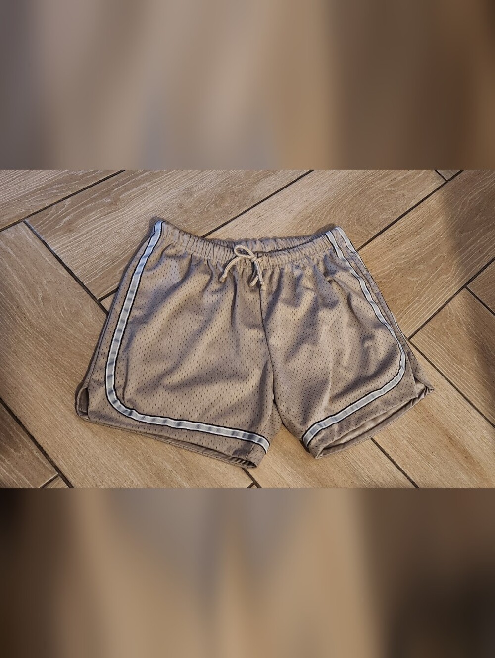 Taupe Mesh Gym shorts with Grosgrain Trim